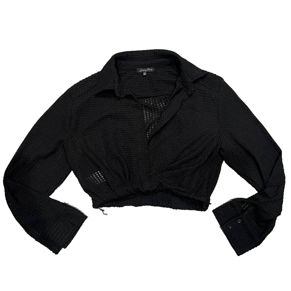Emory Park crop blouse Y2K collar preppy babydoll top Black Large A005496